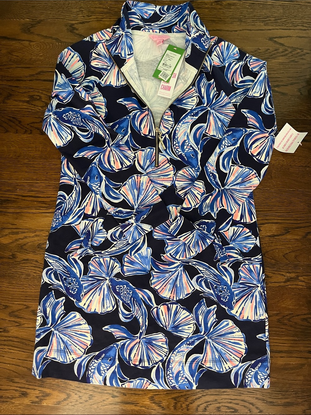 Lilly Pulitzer Navy Blue Floral 1/4-Zip Dress UPF 50+ Skipper Dress Size M NWT